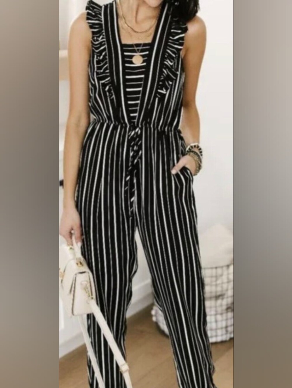 Savanna Jane Black & White Striped Sleeveless Jumpsuit